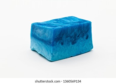 Different Shades Of Blue Natural Soap Bar Piece On White Limbo Background