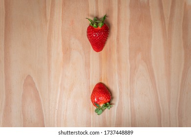 Different Shots Of Strawberries In A Cirlce On Wooden Background For Stop Motion Video Clip. Juicy Fresh Vegan Strawberry