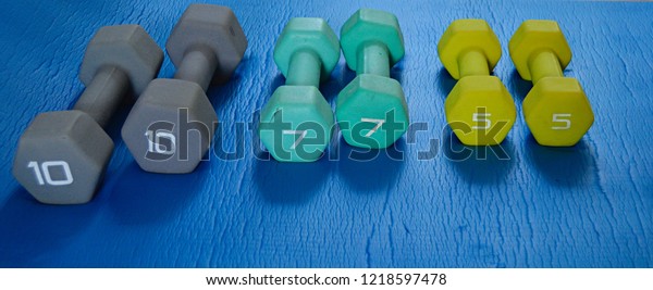 Different Size Weights On Thick Yoga Stock Photo Edit Now 1218597478