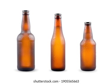 Different Sizes Of Brown Beer Bottles.