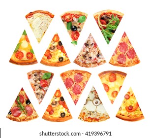 Different slices of pizza isolated on white