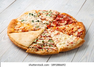 Different Slices Of Pizza In One Circle