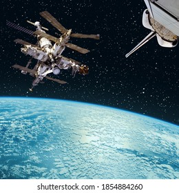 Different spacecrafts. Earth from space. The elements of this image furnished by NASA.