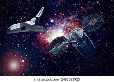 Different spaceships in outer space. The elements of this image furnished by NASA.