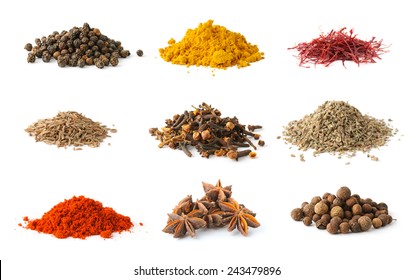 Different spices set on white background
