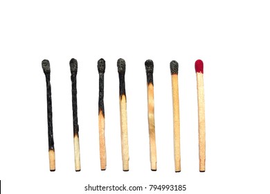 Different stages of match burning Burnt matches isolated on white background  - Shutterstock ID 794993185