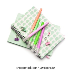 Different Stationery Supplies On White Background