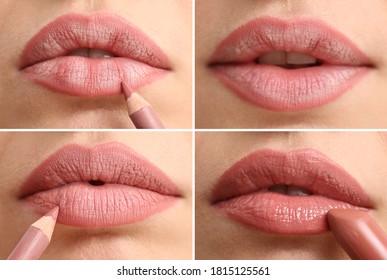 Different steps of applying makeup, closeup