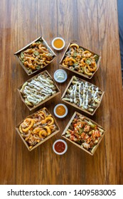 Different Style French Fries Poutine With Ranch Sriracha Mayo Cheese Flavours