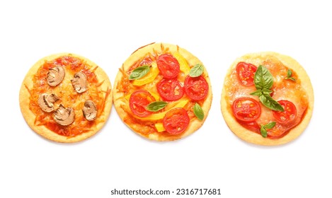 Different tasty mini pizzas on white background - Powered by Shutterstock