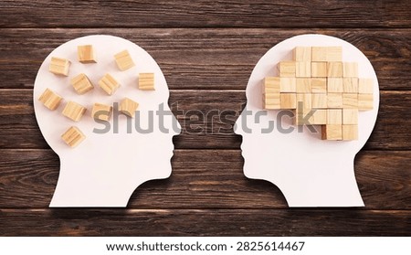 Different thinking, rational and irrational thinking concept. Mental health and problems with memory.	