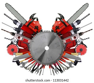 Different tools collage background isolated on white - Shutterstock ID 113031442