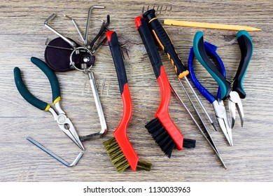 Different tools and equipment on a table.