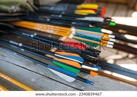 Different type of arrow feathers at the archery