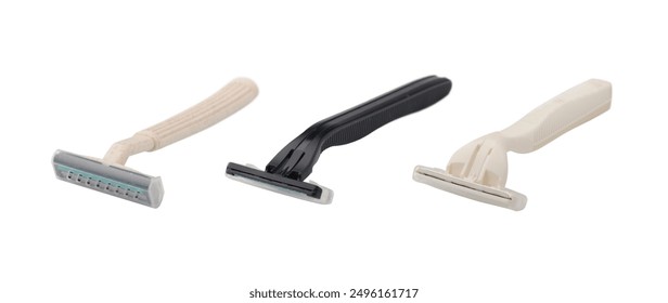 Different type of dispossable razor isolated on white background