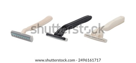 Different type of dispossable razor isolated on white background