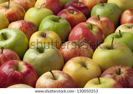 Different types of apples close up full frame