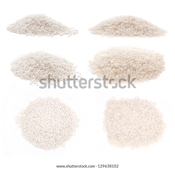 Different Types Arborio Basmati Over White Foto de stock 129638102