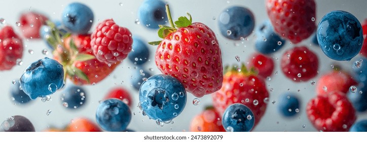 Different types of berries dropping into the water - Powered by Shutterstock