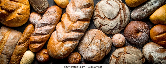 Different types of bread. Top view