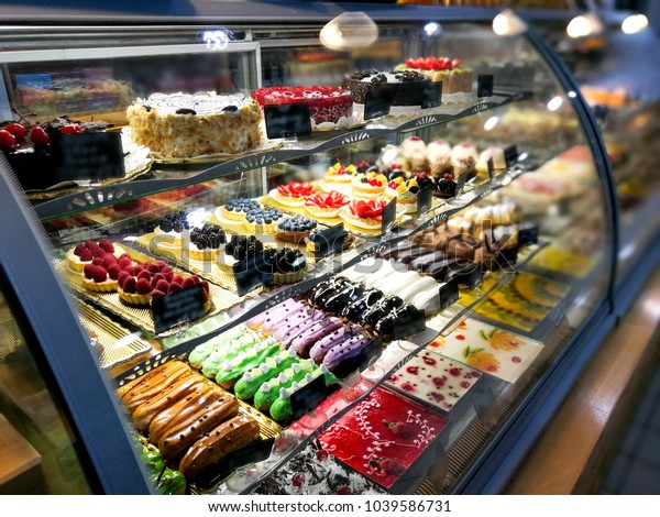 Different Types Cake Glass Cabinet Story Stock Photo Edit Now