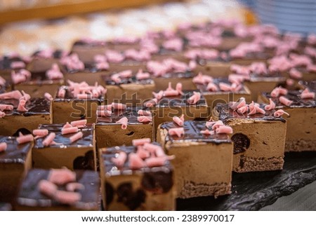 Different types of cakes on a buffet table. Selective focus.