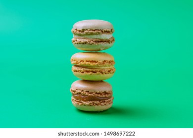 Different types of colourful macaroons in close up, Sweet and colourful french macaroons.