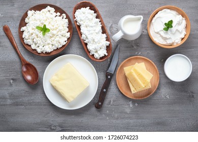  Different Types Of Dairy Products On Dark Background