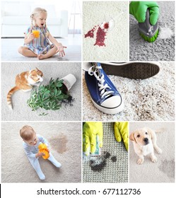 Different types of dirt on carpet. Cleaning concept
