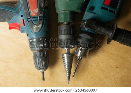 Different types of drills close up.