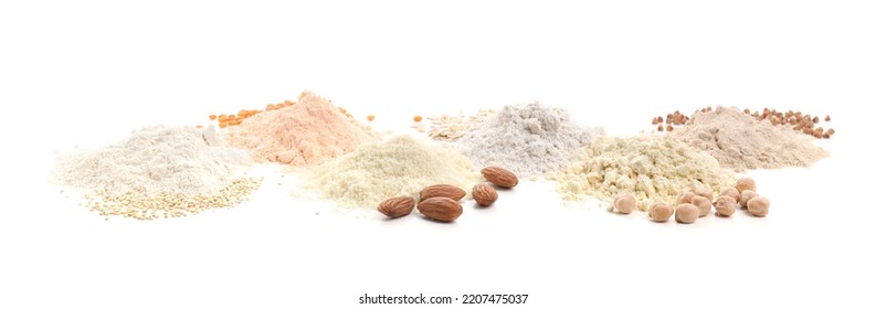 Different Types Flours On White Background Stock Photo 2207475037 Different Types Flours On White Background Stock Photo 2207475037