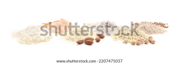 Different Types Flours On White Background Stock Photo 2207475037 Different Types Flours On White Background Stock Photo 2207475037