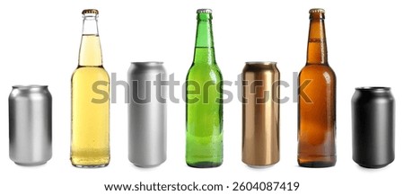 Different types of fresh beer isolated on white, set