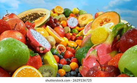 Different Types of Fresh Fruit on a Pile , Close-up
