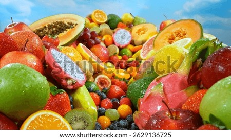 Different Types of Fresh Fruit on a Pile , Close-up