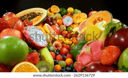 Different Types of Fresh Fruit on a Pile , Close-up