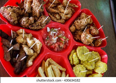 Different Types Of Fried Food From Nicaragua Served In Same Plate