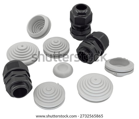 Different types of hermetic leads for electrical junction boxes on a white background