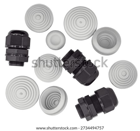 Different types of hermetic leads for electrical junction boxes on a white background