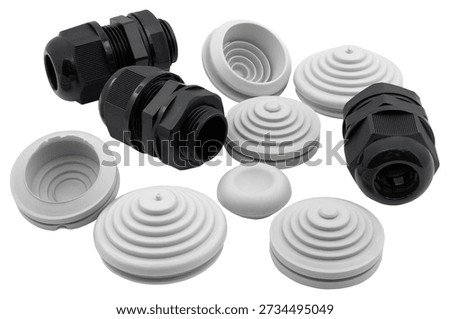 Different types of hermetic leads for electrical junction boxes on a white background