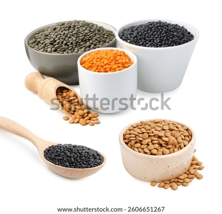 Different types of lentils isolated on white, set