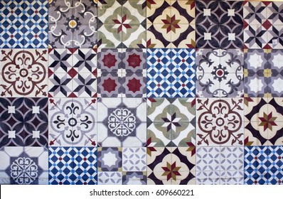 Different types of many Mediterranean  Aegean tiles. Captured in Bodrum peninsula  Turkey. True reflection of culture and lifestyle.