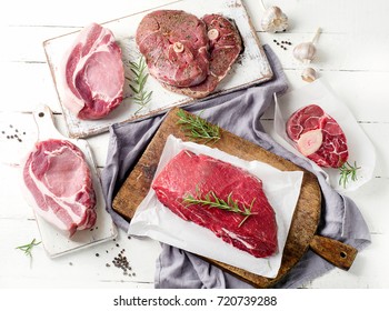 Different Types Of Meat. Top View 