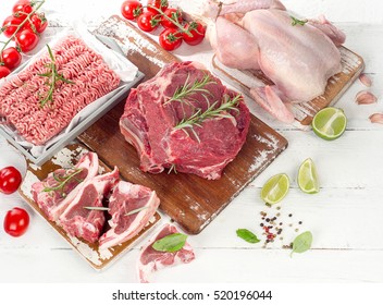 Different Types Of Meat. View From Above