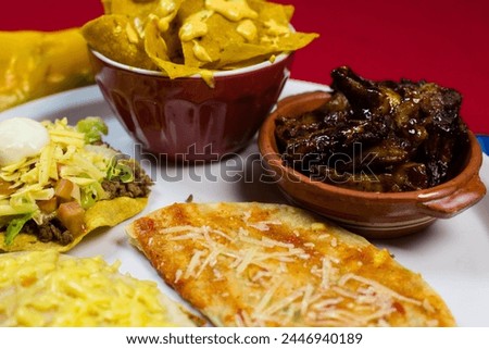 Different types of Mexican food on one table