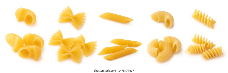Different types of pasta on white background isolated - Powered by Shutterstock