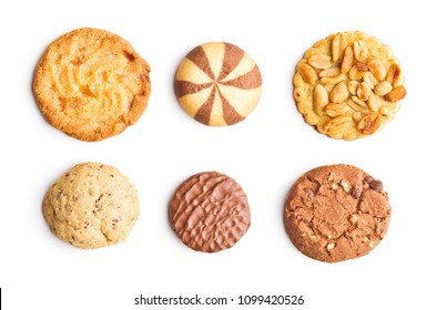 Different types of sweet cookies isolated on white background.