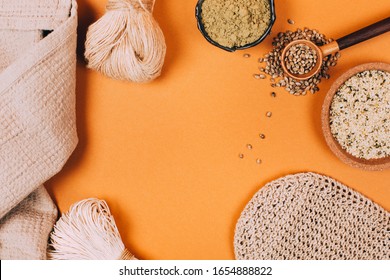 Different Types Of Uses For Hemp. Textile Fiber Industry. Zero Waste Living Concept.