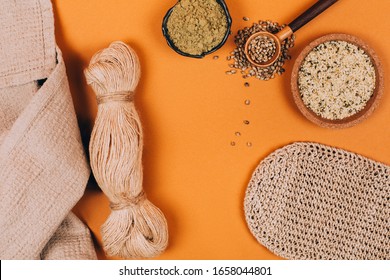 Different Types Of Uses For Hemp. Textile Fiber Industry. Zero Waste Living Concept.