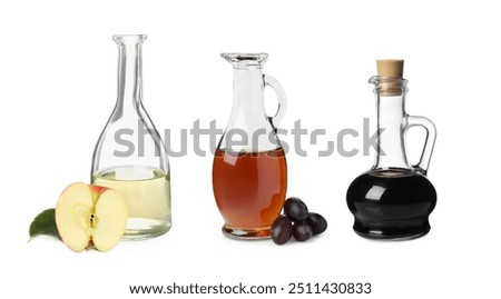 Different types of vinegar isolated on white, set